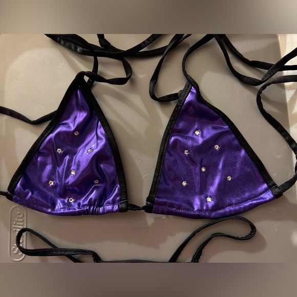 NWOT Sexy Lilac Metallic Crystal Thong Model Dancer Stripper Made in USA Bikini - Picture 2 of 10